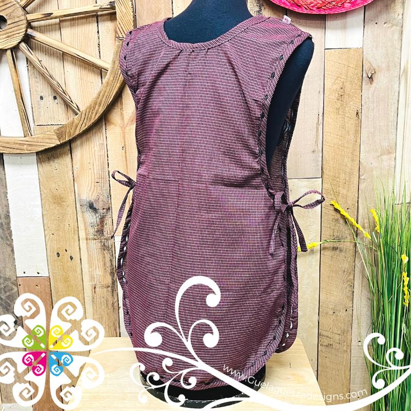 Maroon with Roses Escapulario Embroider Apron - Mandil Artesanal