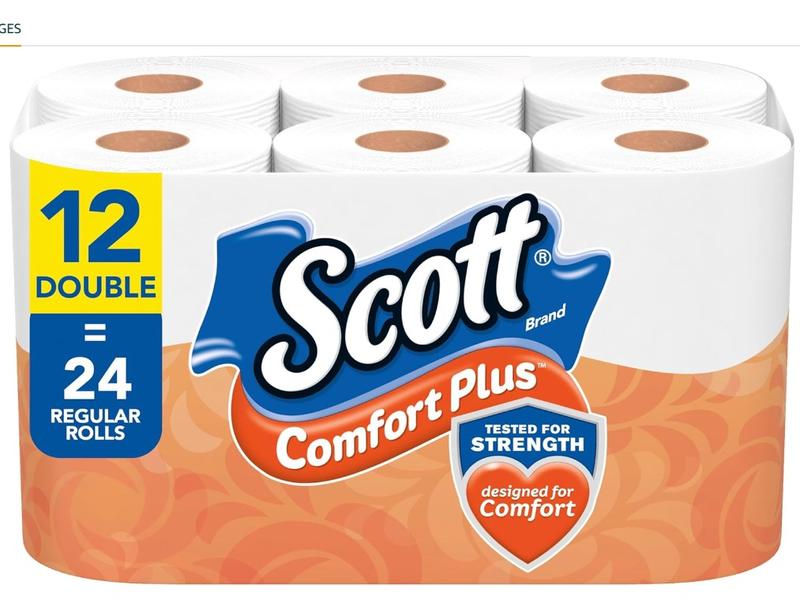 Scott ComfortPlus Toilet Paper, 12 Double Rolls, 231 Sheets per Roll, Septic-Safe, 1-Ply Toilet Tissue