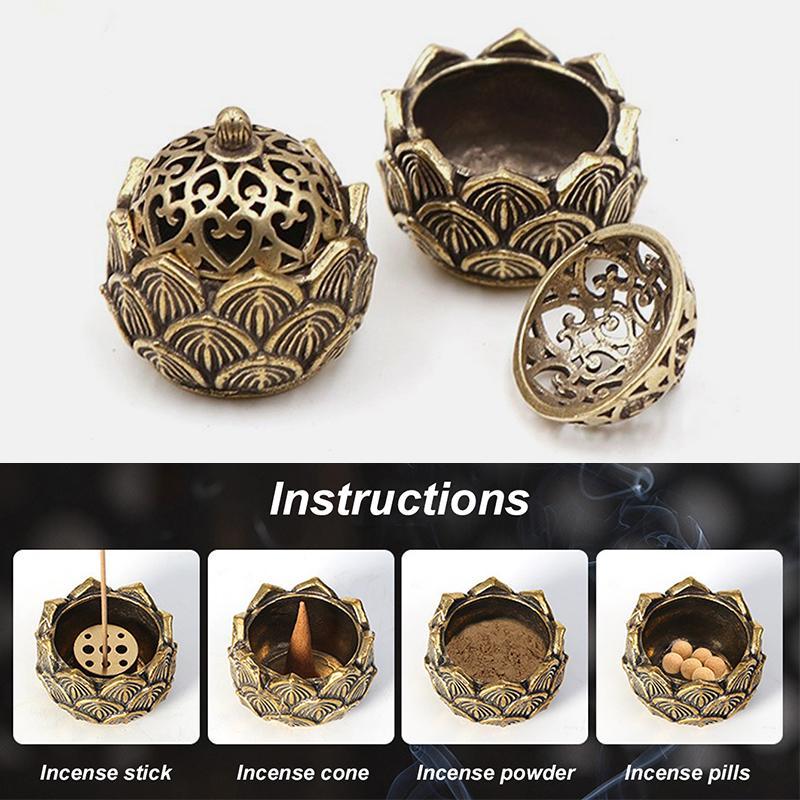 Vintage Lotus Design Incense Burner, 2pcs Mini Hollow Incense Holder, Desktop Ornament for Home Living Room Bedroom