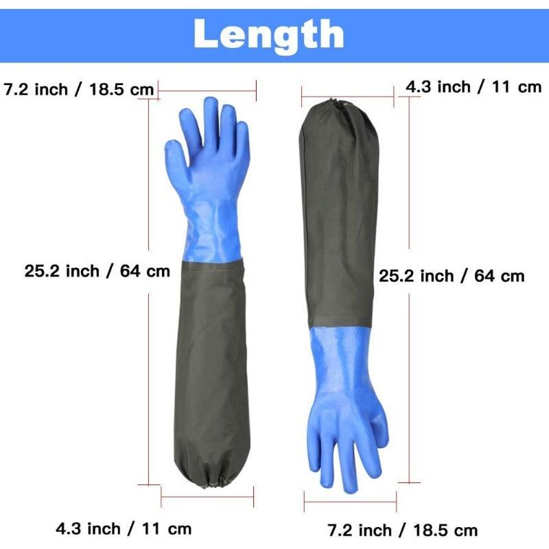 Rubber Gloves Elbow Length Resistant Gloves with Cotton Lining Waterproof Gloves, 25 inches, Large