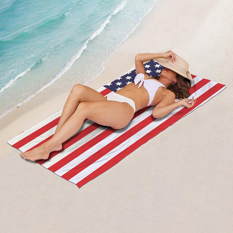 American Flag Pattern Beach Towel, 1 Count Super Water Absorbent Comfortable Swimming Towel, Fashionable Swimming Pool Towel, Beach Accessories, Holiday Gift