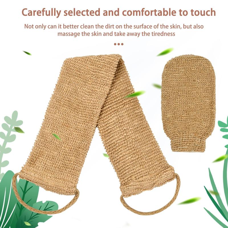 Back Scrubber Set, 2 Counts Back Scrubber  Body Exfoliating Glove & Strap, Body Cleaning Gloves Set for Home Hotel Salon Bathroom Vacation