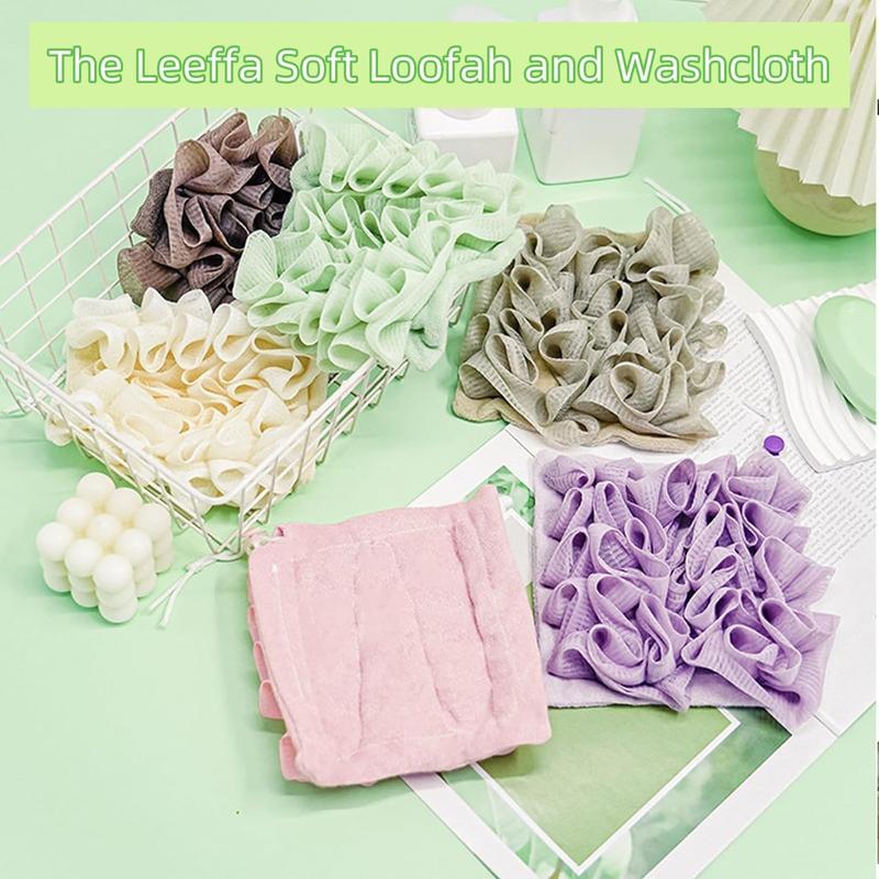 The Leafa Soft Loofah and Washcloth, Washcloth Loofah 2 in 1 Bath Loofah Sponge, Cleaning Personal Scrubber Shower Accessory