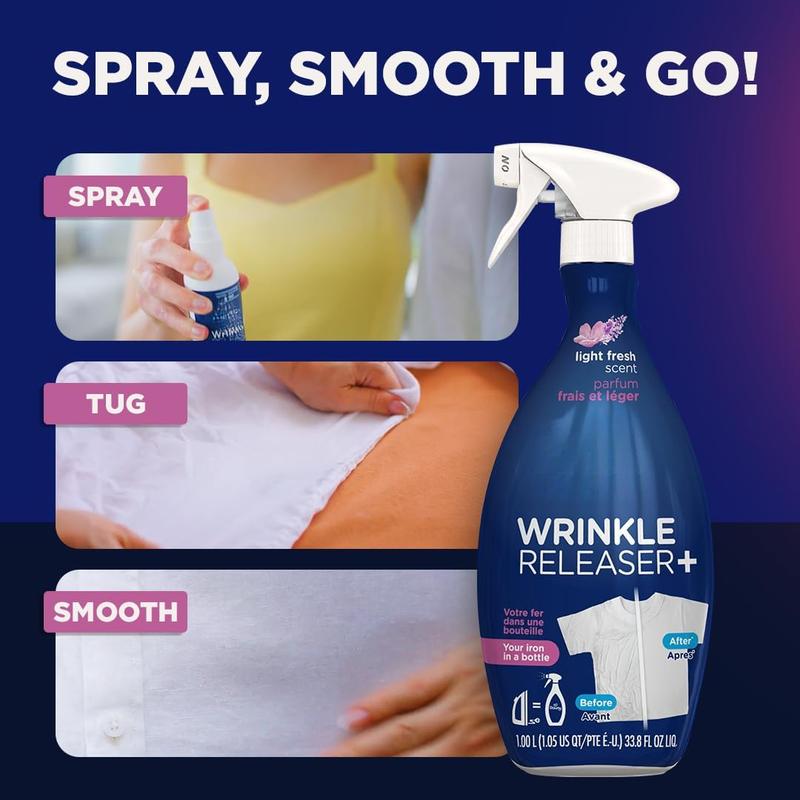 Wrinkle Releaser Spray, All In One Wrinkle Release Spray, Odor Eliminator, Static Remover, Fabric Refresher & Ironing Aid for Clothes, 33.8 Fl Oz (Pack of 2), Light Fresh Scent