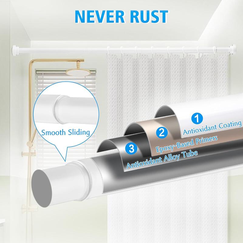 Shower Curtain Rod Tension- 31-87 inches, No Drill, Never Rust, Non-Slip Spring Tension Rods for Window Bathroom, Closet Rod Stainless Steel, White