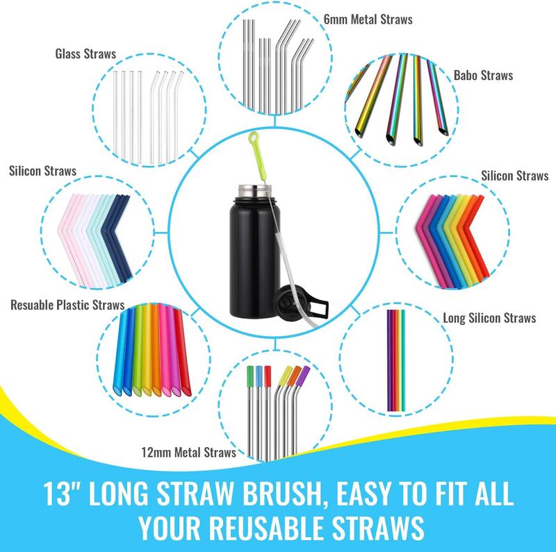 Bottle Cleaning Brush Set - Long Handle Bottle Cleaner for Washing Narrow Neck Beer Bottles, Sports Water Bottles with Straw Brush