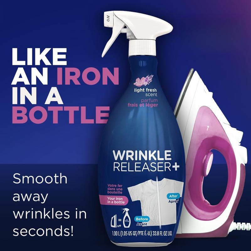 Wrinkle Releaser Spray, All In One Wrinkle Release Spray, Odor Eliminator, Static Remover, Fabric Refresher & Ironing Aid for Clothes, 33.8 Fl Oz (Pack of 2), Light Fresh Scent