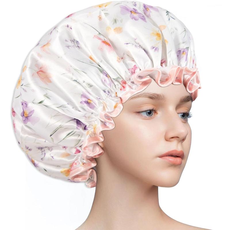 Shower Caps,  Shower Cap for Women Long Hair, Double Layers Reusable Shower Cap with Soft Comfortable PEVA Lining Non-fading Bathing Shower for Ladies