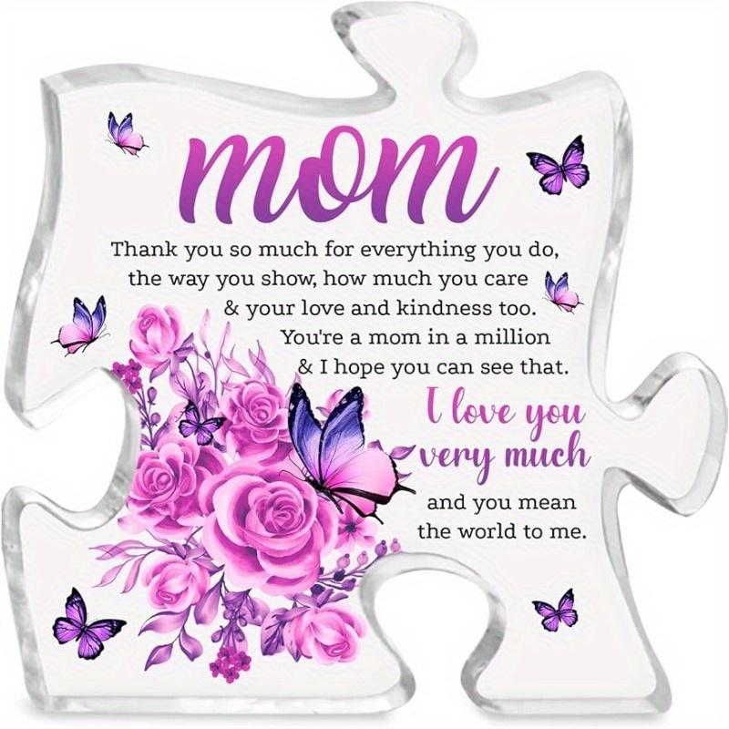 Mom Gifts from Daughter & Son, To My Mom Puzzle Shape Acrylic Sign, Thank You Mom Keepsake, Grateful Gift for Mom Mother-in-law Grandma, Bonus Mom Stepmom Present, Mother's Day Birthday Gifts