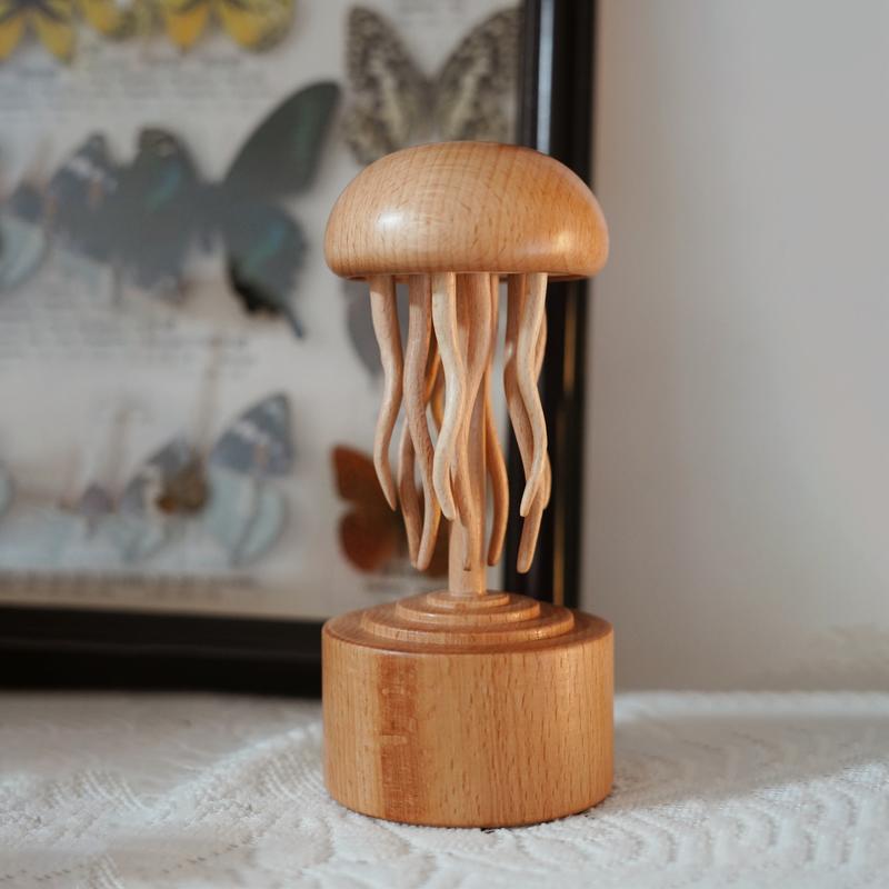 BAI GU UNCLE  Handmade Self-healing Wooden Mechanical Jellyfish Creative Gift for Christmas or Birthday New House Decoration Supplies