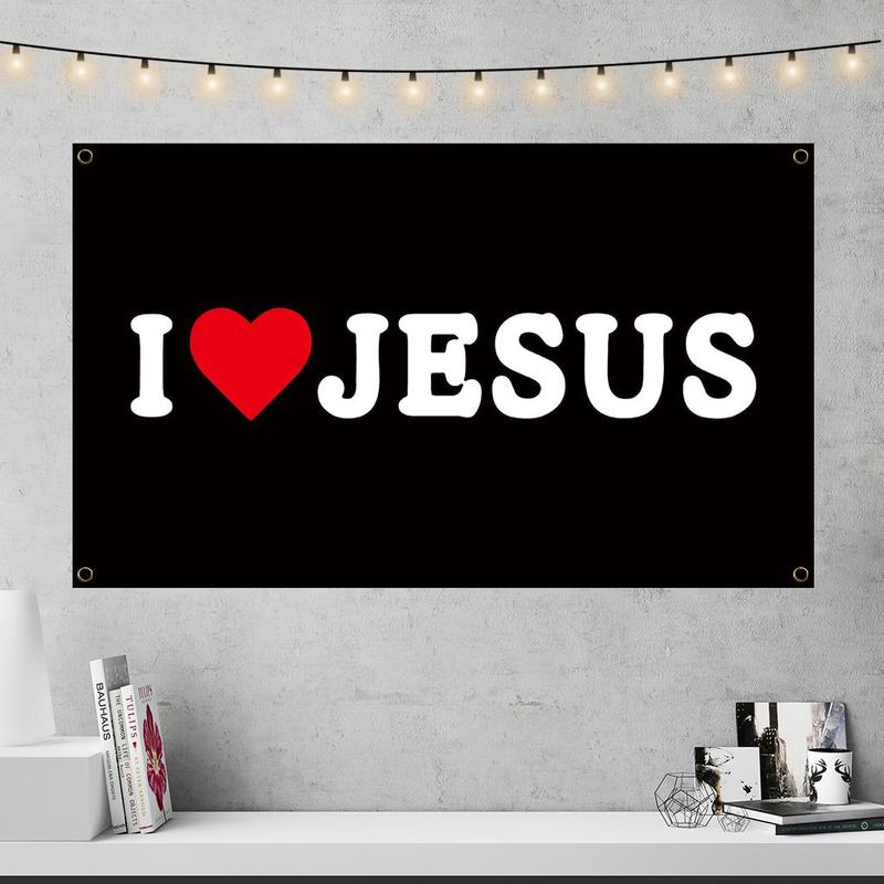 Letter Pattern I Love Jesus Hanging Decor, Polyester Wall Hanging, Wall Art for Home Living Room Bedroom Dormitory Decor