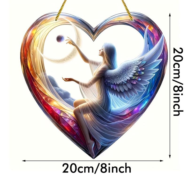 Fairy & Moon Design Hanging Decor, Acrylic Heart Shaped Hanging Ornament, Wall Hanging Decor for Home Living Room Bedroom, Room Decor