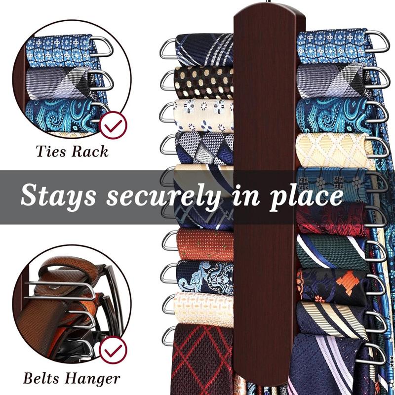 2 Pack Tie Rack for Closet,Wooden Necktie Organizer Storage Tie Belt Hanger,360 Degree Swivel Space Saving Ties Holder for Men Hanging 40 Ties,Scarves