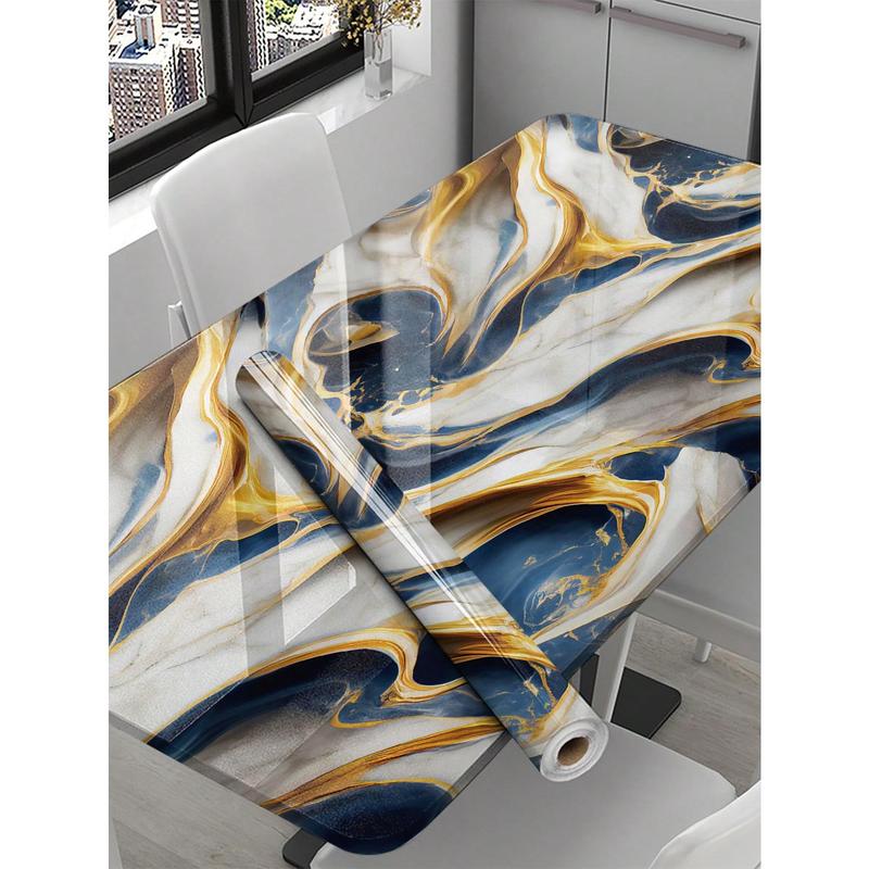 1Pc Dark Blue And Gold Marbling Waterproof And Oil Proof Pvc Self-Adhesive Kitchen Accessories Drawer Shelf Liner, Table Countertop Protection Sticker, Household Chalkboard Sticker, Marble Wallpaper Boho Orange