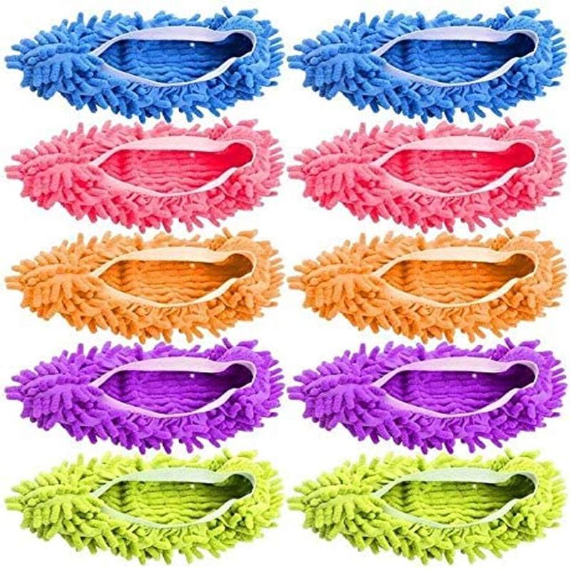 Mop Slippers Shoes 5 Pairs - Microfiber Cleaning House Mop Slippers Floor Cleaning Tools Shoe Cover Soft Washable Reusable Microfiber Foot Socks Floor Cleaning Tools Shoe Cover