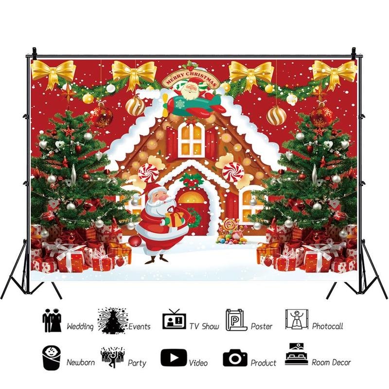 Christmas Gingerbread House Pattern Backdrop, 1 Count Christmas Themed Party Background, Winter Holiday Party Decoration Supplies