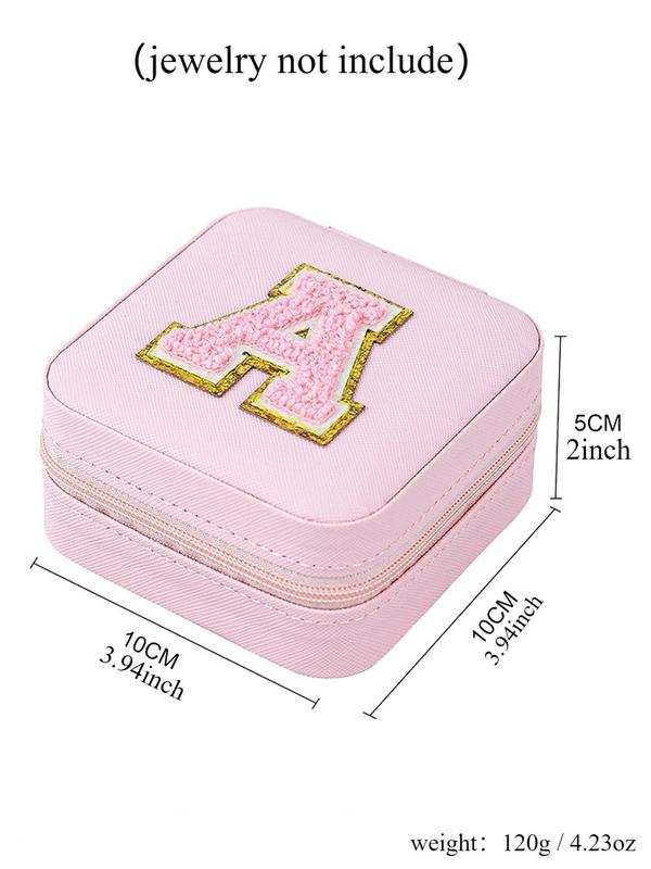 Plush Letter Embroidering Design Jewelry Storage Box,  Portable Waterproof Jewelry Organizer for Women, Jewelry Display Stand for Travel & Daily Use, Gift for Her Girlfriend