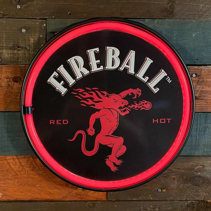 Fireball Whiskey Red Hot Rope Sign Bottle Cap Shaped Home Bar Man Cave Decor