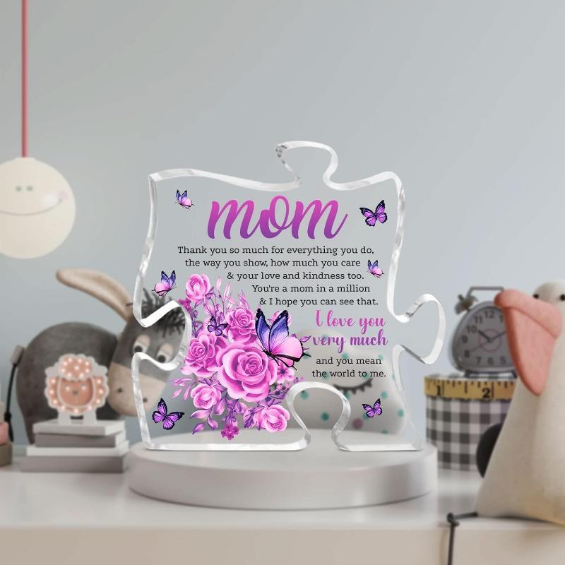 Mom Gifts from Daughter & Son, To My Mom Puzzle Shape Acrylic Sign, Thank You Mom Keepsake, Grateful Gift for Mom Mother-in-law Grandma, Bonus Mom Stepmom Present, Mother's Day Birthday Gifts