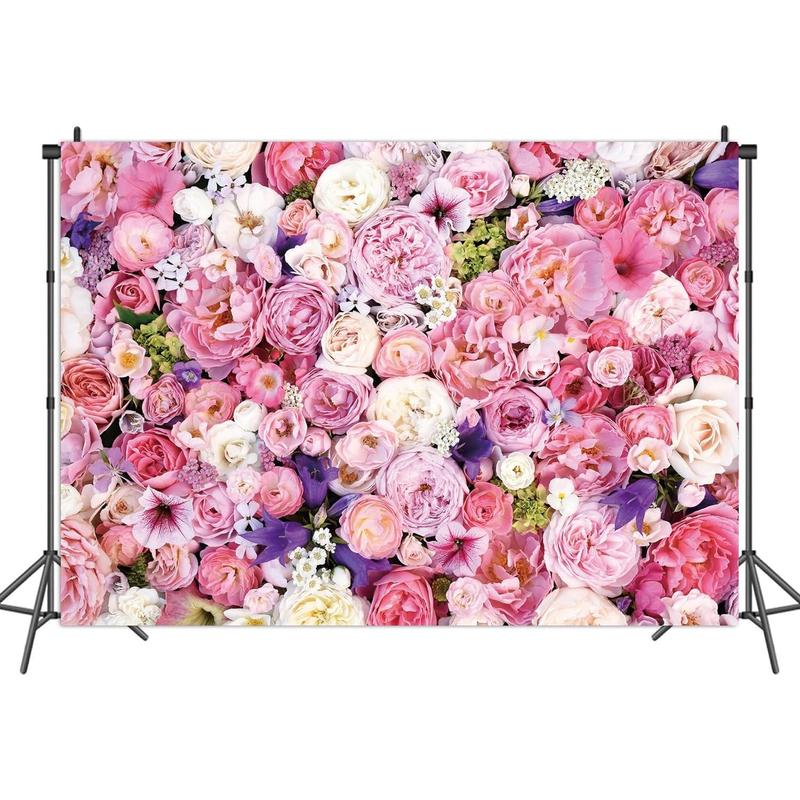 Pink Floral Photography Backdrop Mother's Day Decoration 7x5FT Flower Wall Photo Background for Girls Bridal Wedding  Shower Birthday Party Cake Tables Decoration Studio Props