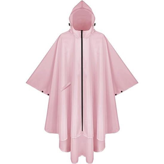 Hooded Rain Poncho for Adult with Pocket and Zipper, Waterproof Lightweight Raincoat for Men and Women