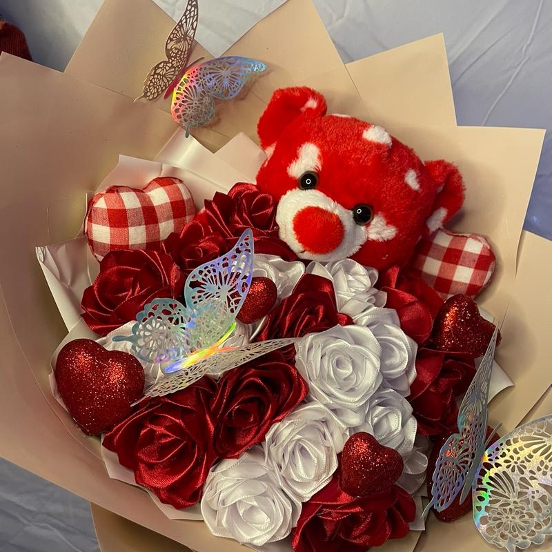 Valentines day eternal rose bouquets with teddy bear Decor Decorative