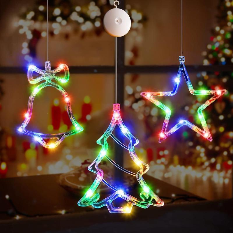 Christmas Tree & Star & Bell Design Led Light, 1 Set Battery Powered Led Suction Cup Light (no Battery), Decorative Light for Home Party Festival