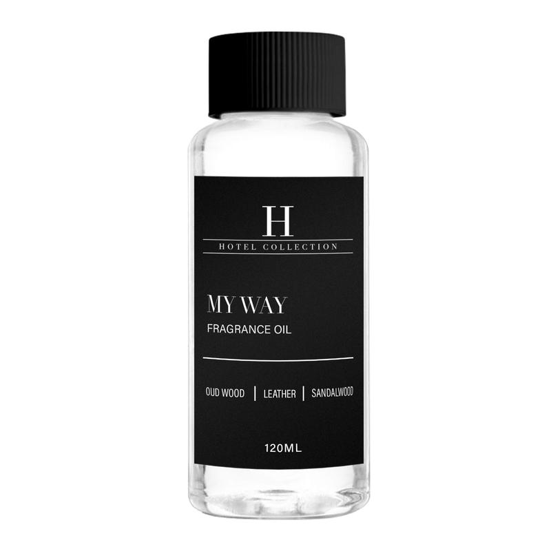 Hotel Collection - My Way Essential Oil Scent - Luxury Hotel Inspired Aromatherapy Scent Diffuser Oil - Lush Sandalwood, Warm Virginia Cedar, and Beautiful Iris - for Essential Oil Diffusers - 120mL Fragrance Freshener Scented Bottle Perfume