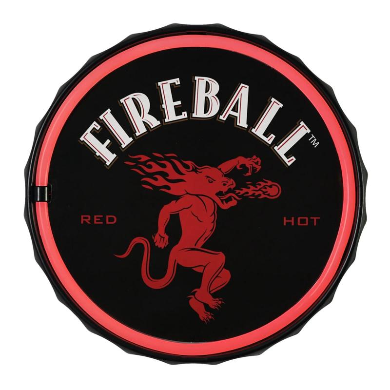 Fireball Whiskey Red Hot Rope Sign Bottle Cap Shaped Home Bar Man Cave Decor