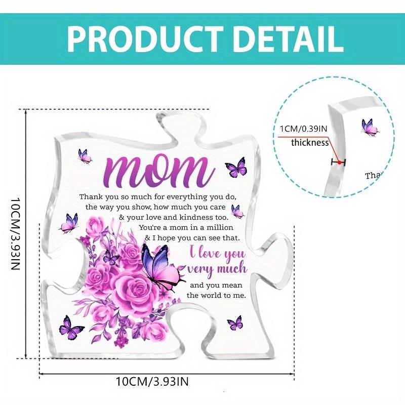 Mom Gifts from Daughter & Son, To My Mom Puzzle Shape Acrylic Sign, Thank You Mom Keepsake, Grateful Gift for Mom Mother-in-law Grandma, Bonus Mom Stepmom Present, Mother's Day Birthday Gifts