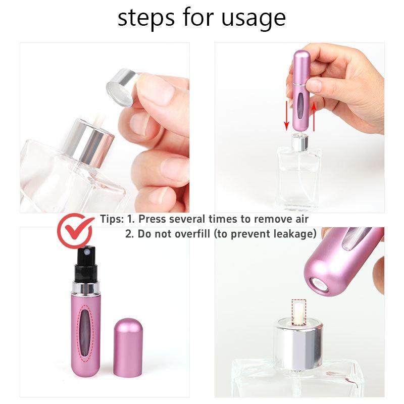 4 Packs 5ml Refillable Perfume Bottle, Travel Mini Size Decanter Body Mist Spray Bottles,    Perfume Atomize Canister Organiser Tin makeup  brush