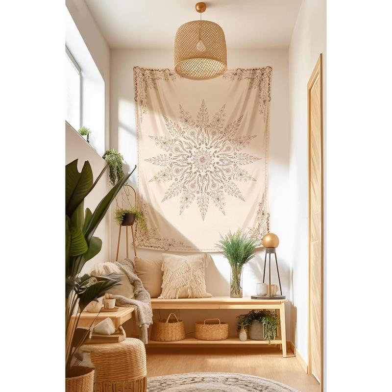 Floral Tapestry-Flower Aesthetic Tapestry-Hippie Wall Hanging Boho Tapestry-Small Mandala Room Decor-Tapestries for Bedroom Living Room Dorm(Flaxen, 35.40