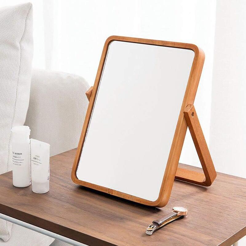 Desk Makeup Mirrors with Wood - Rectangle Wall-Mounted Mirrors Table Mirrors for Living Room Bedroom Birthday Gifts Decor