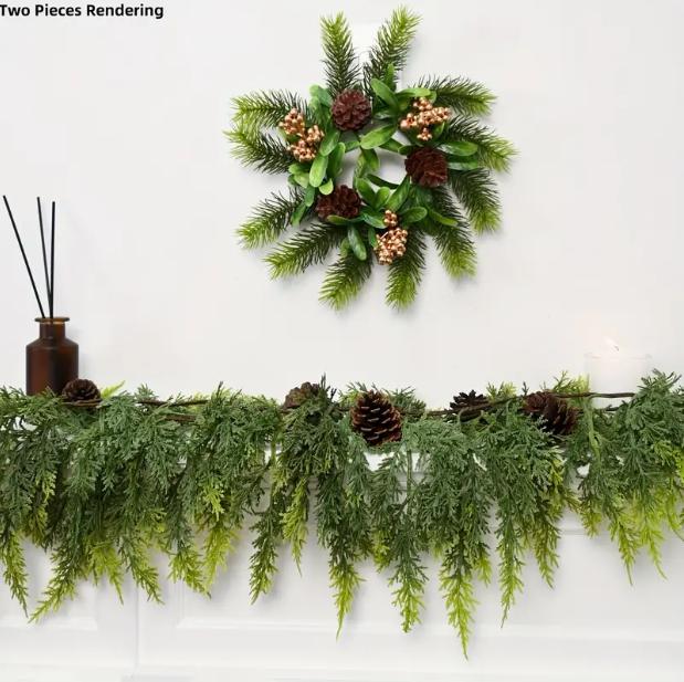 Artificial Cedar Garlands 70in Artificial Greenery Garland for Table, Mantle, Wall, Indoor, Outdoor Christmas Decorations