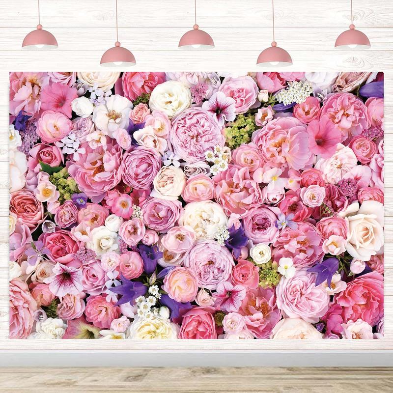 Pink Floral Photography Backdrop Mother's Day Decoration 7x5FT Flower Wall Photo Background for Girls Bridal Wedding  Shower Birthday Party Cake Tables Decoration Studio Props