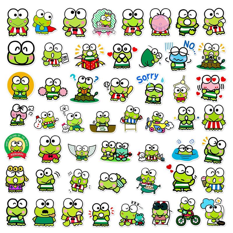 Cartoon Frog Series Graffiti Stickers, 50pcs Waterproof Decorative Decals, DIY Creative Paster for Scrapbook Notebook Bottle Phone Case Students Gifts, Home Decor