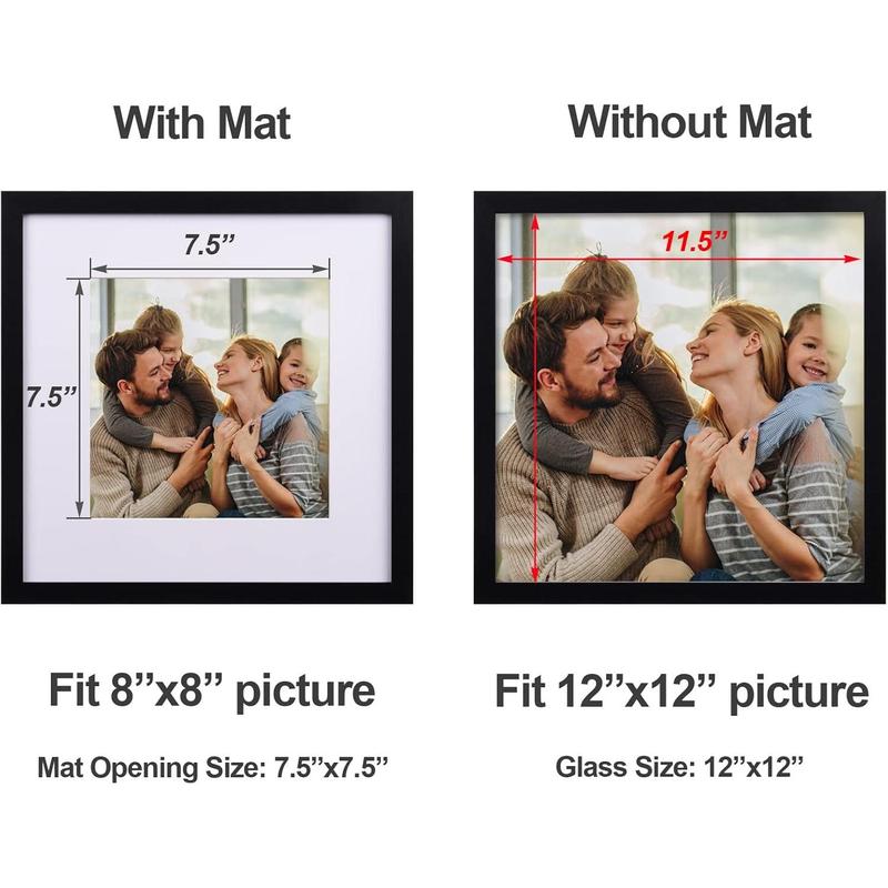 Yaetm 12x12 Picture Frames Black Set of 9, Square Photo Frame Displays 8x8 with Mat or 12x12 without Mat, Gallery Wall Frame Set for Wall Hanging