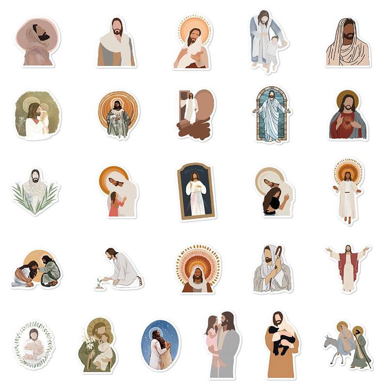 Jesus Series Sticker, 50pcs Figure Series Decorative Sticker with Box, DIY Decals for Water Bottle, Laptop, Phone Case, Scrapbooking, Journal Making