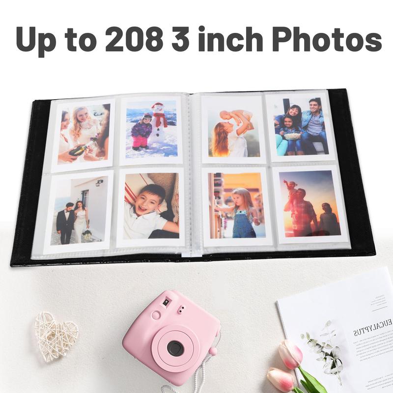 RECUTMS Polaroid Photo Album 208 Photos for Fujifilm Instax Mini Camera, 2x3 Inch Photo Album, Leather Cover with Window, for Instax Mini 12 11 9 40 90 8 7 Evo LiPlay Instant Camera Decor Transparent