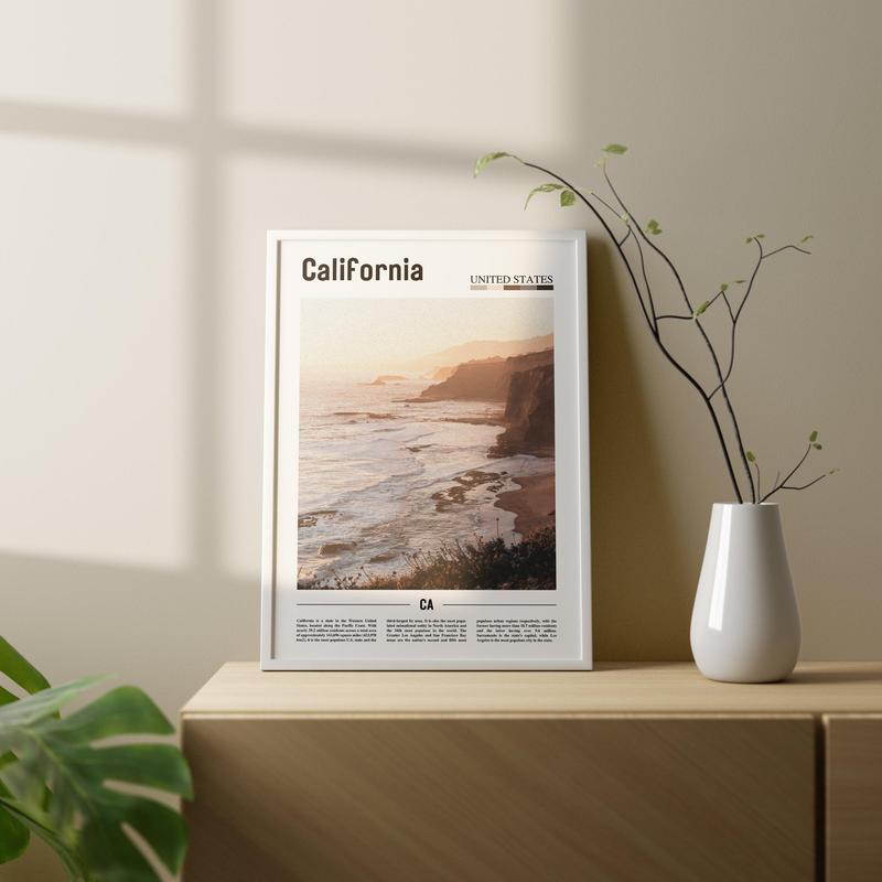 Unframed Canvas Poster, 1 Count California Minimal Travel Print, Wall Art for Home Living Room Bedroom Office, Home Decor, Bedroom Refresh Decor