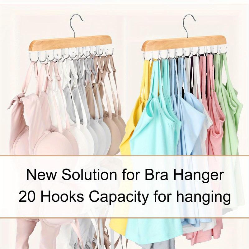 Bra Hanger with 20 Hooks, 1 Count Space Saving Wooden Hanger for Closet, Hanger for Underwears, Ties, Camisoles & Belts, Household Organizer for Closet, Wardrobe, Dorm