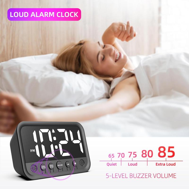 Small LED Digital Clock for Bedroom, Loud Alarm Clock for Heavy Sleepers Adults, Teens | Plug-In Electric Desk Clock | Simple Bedside Nightstand Clock with Adjustable Volume Brightness Snooze  White