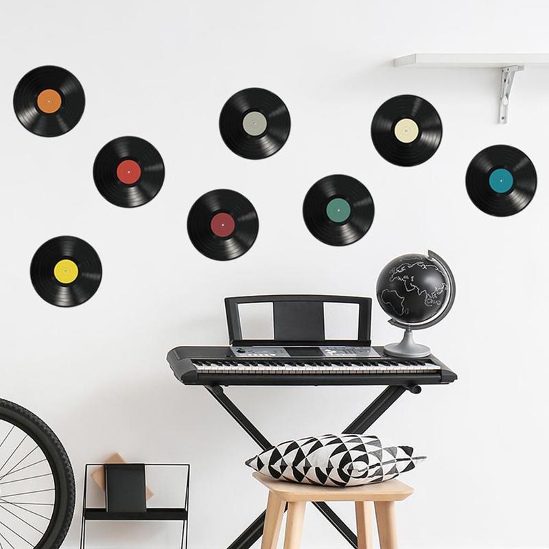 Phonograph Record Pattern Wall Stickers, 8 Counts Record Vinyl Records Wall Sticker, Paper Record Poster, Room Decor for Teens Boys Girls, Rock and Roll Music Party Decorations