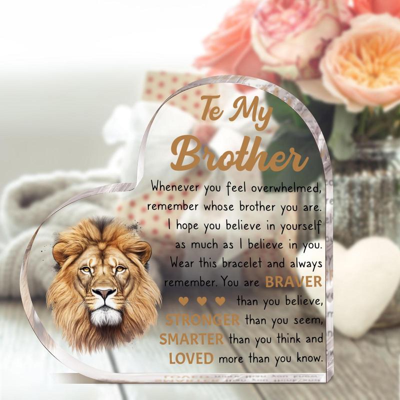 Heart Shaped Acrylic Plaque, Lion Pattern Ornament, Gift for Brother, Home Decor for Living Room Office, Festive & Party Supplies