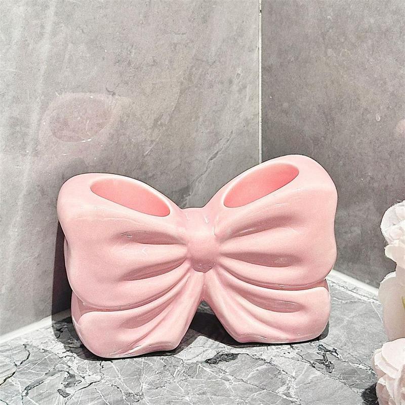 Bowknot Design Toothbrush Holder, 1 Count Ceramic Toothbrush Storage Rack, Bathroom Supplies for Home Hotel Salon Dormitory