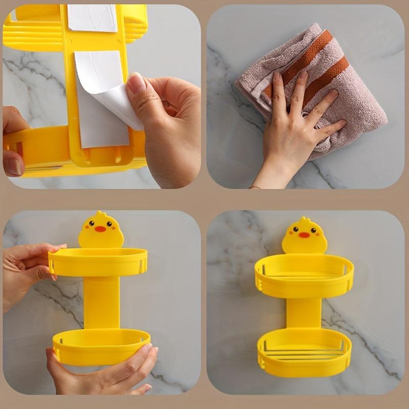 Double Layer Soap Draining Holder, 1 Count Cute Cartoon Chicken Design Wall Mounted Soap Bar Holder, Soap Storage Rack for Bathroom Kitchen, Home Organizer