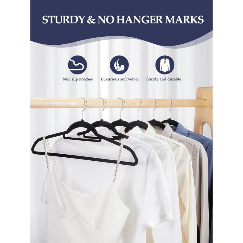 Velvet Hangers with Tie Bar 20 Pack Black, Clothes Hangers Non-Slip, Space Saving Felt Hangers for Pants, Coat, Suits, Shirt, Scarf, No Hanger Marks