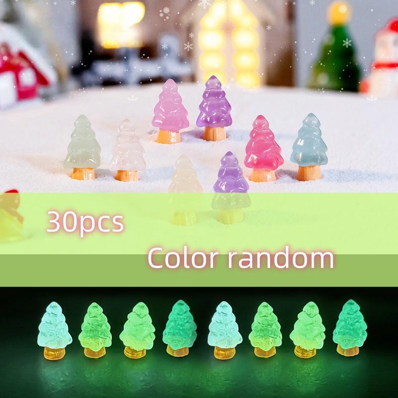 Random Color Luminous Mini Christmas Tree Resin Ornament, 30 50pcs Cute Glow in The Dark Miniature Tree Decoration, Fish Tank Decoration, Pet Supplies