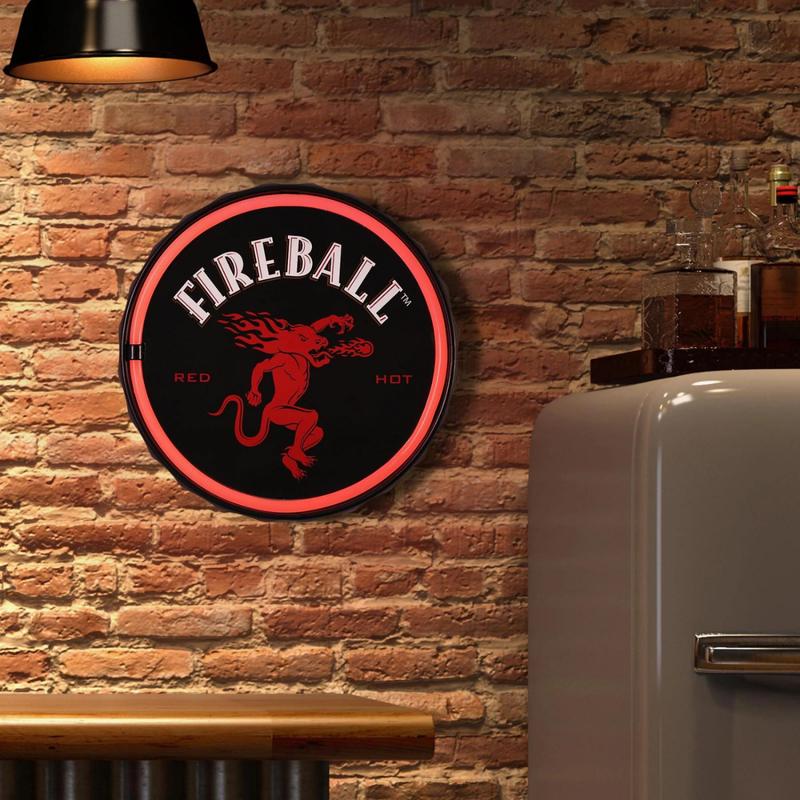 Fireball Whiskey Red Hot Rope Sign Bottle Cap Shaped Home Bar Man Cave Decor