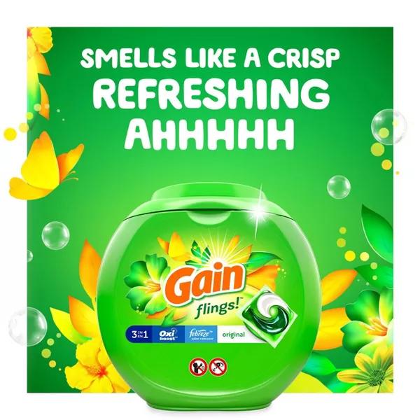 Gain Flings Original Scent HE Compatible Laundry Detergent Soap Pacs,Stain remover Detergent Laundry Detergent Clothes Aromatherap